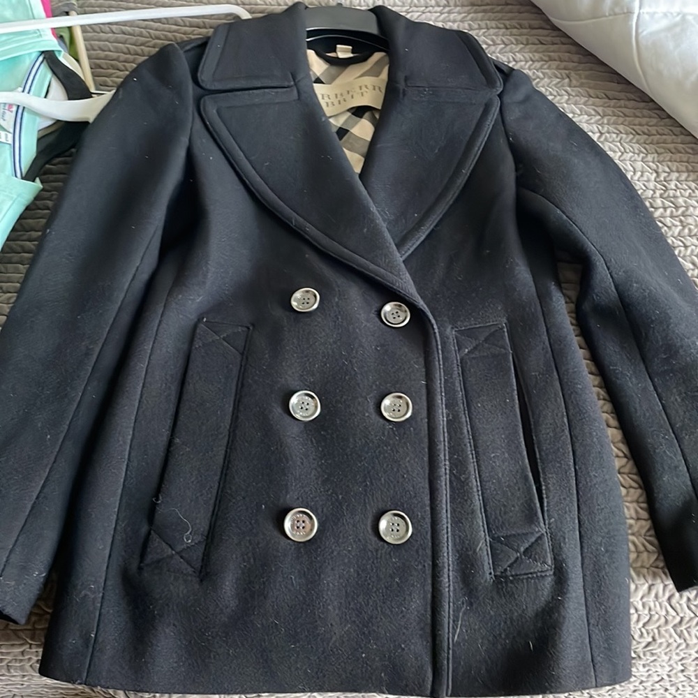 Burberry Brit Tumble Bridge wool blend black pea coat, size 2 - Picture 9 of 11